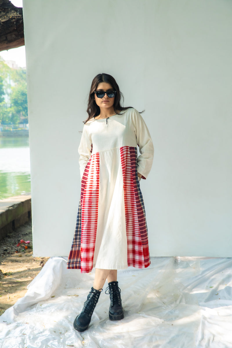 Side Panelled Dress + Palazzo Set (2 Piece Set) cotton,gamcha kurta/kurta set by 145 East in red, white for women Worldwide