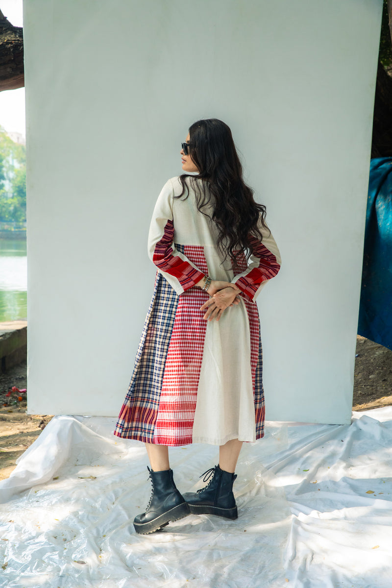 Side Panelled Dress + Palazzo Set (2 Piece Set) cotton,gamcha kurta/kurta set by 145 East in red, white for women Worldwide