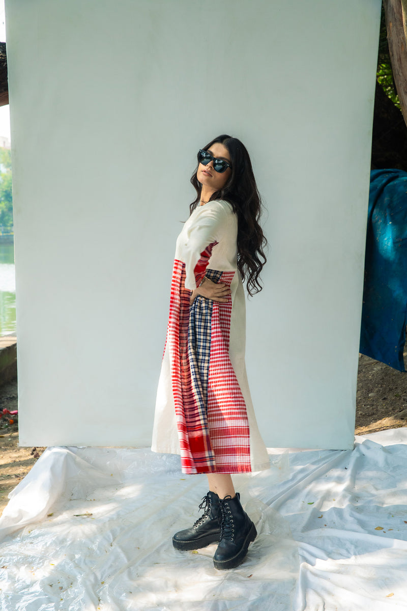 Side Panelled Dress + Palazzo Set (2 Piece Set) cotton,gamcha kurta/kurta set by 145 East in red, white for women Worldwide