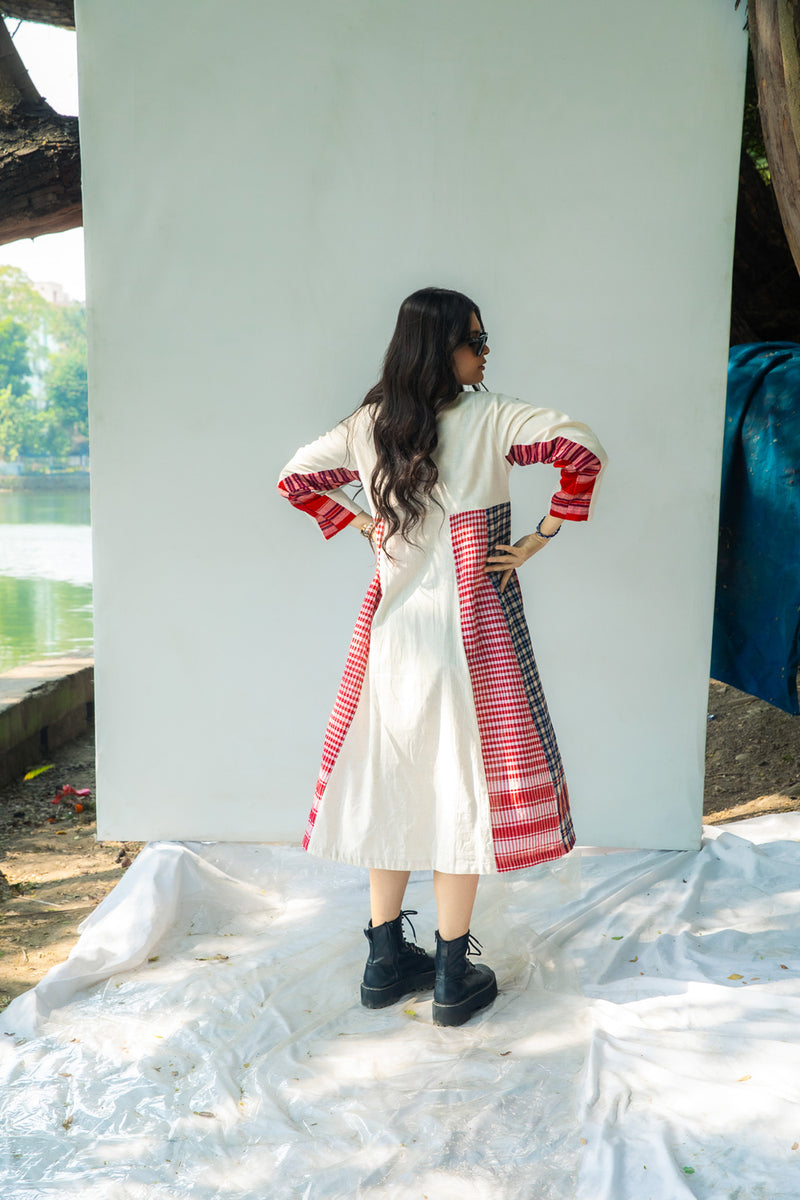 Side Panelled Dress + Palazzo Set (2 Piece Set) cotton,gamcha kurta/kurta set by 145 East in red, white for women Worldwide