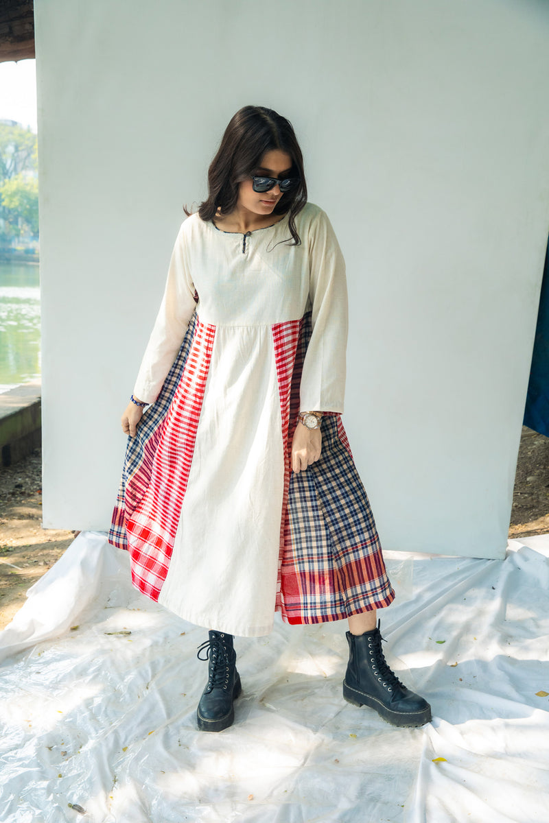 Side Panelled Dress + Palazzo Set (2 Piece Set) cotton,gamcha kurta/kurta set by 145 East in red, white for women Worldwide