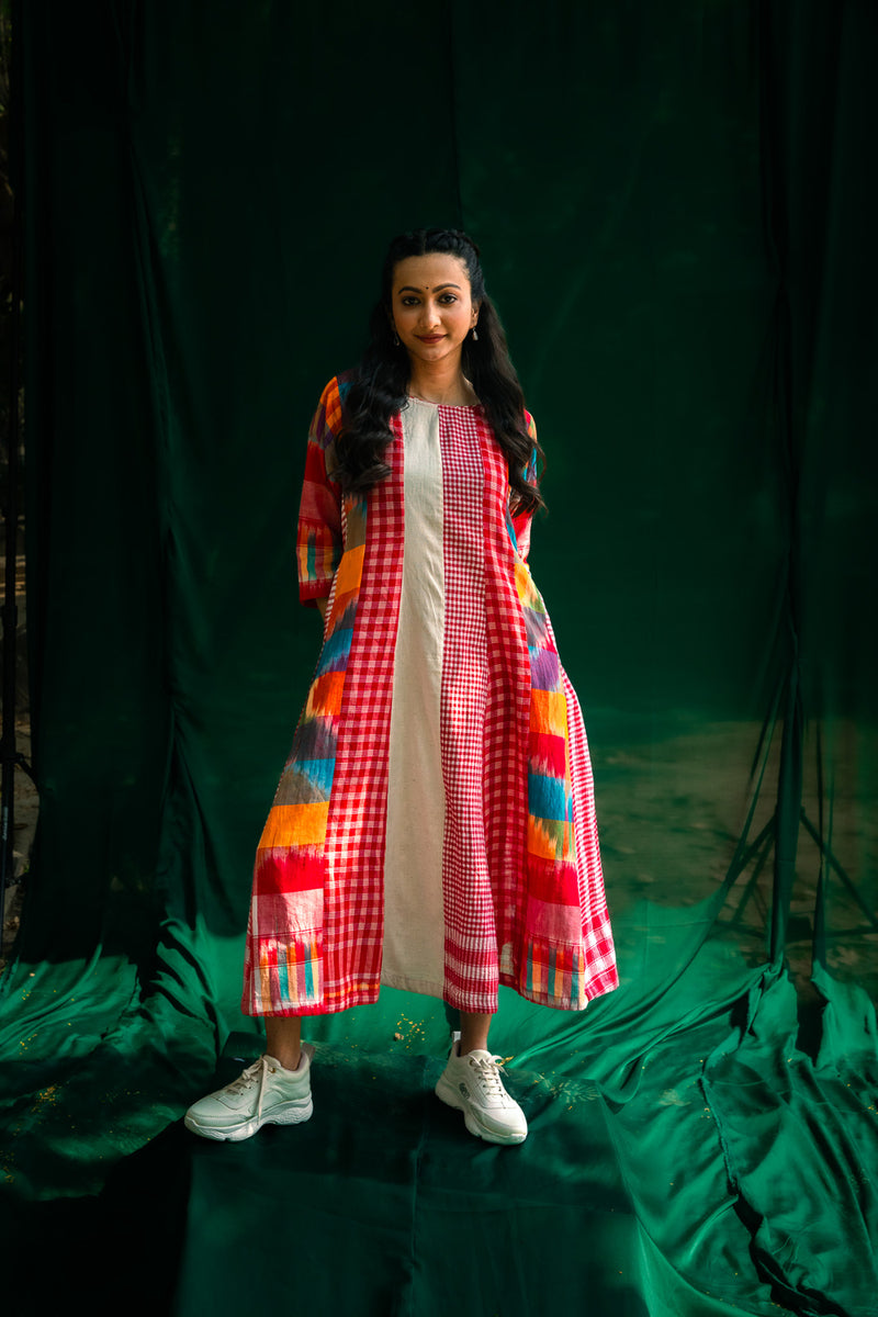 The Cloud Cluster 16 Panelled Set gamcha co-ord set by 145 East in multicolour, red, white for women Worldwide