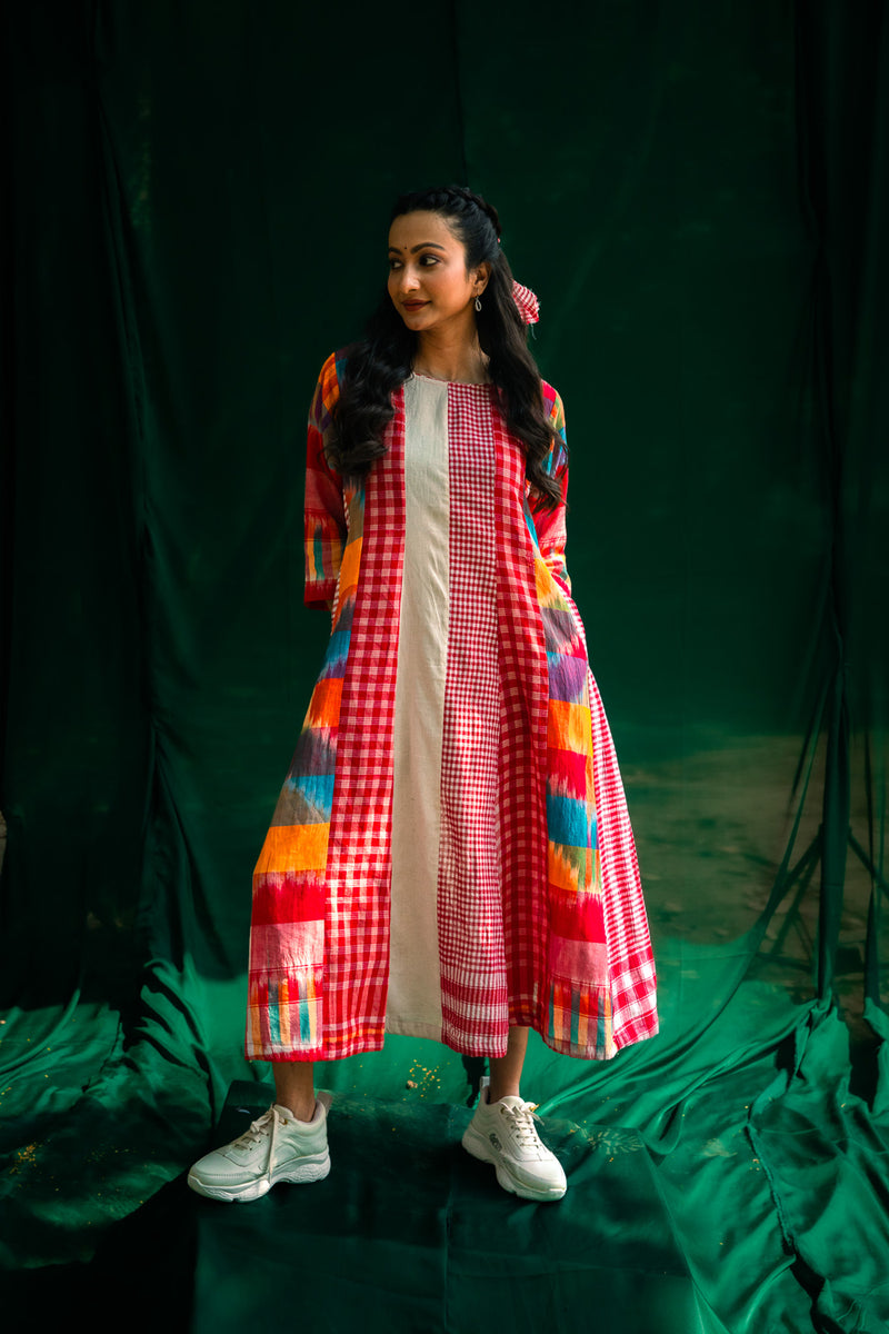 The Cloud Cluster 16 Panelled Set gamcha co-ord set by 145 East in multicolour, red, white for women Worldwide