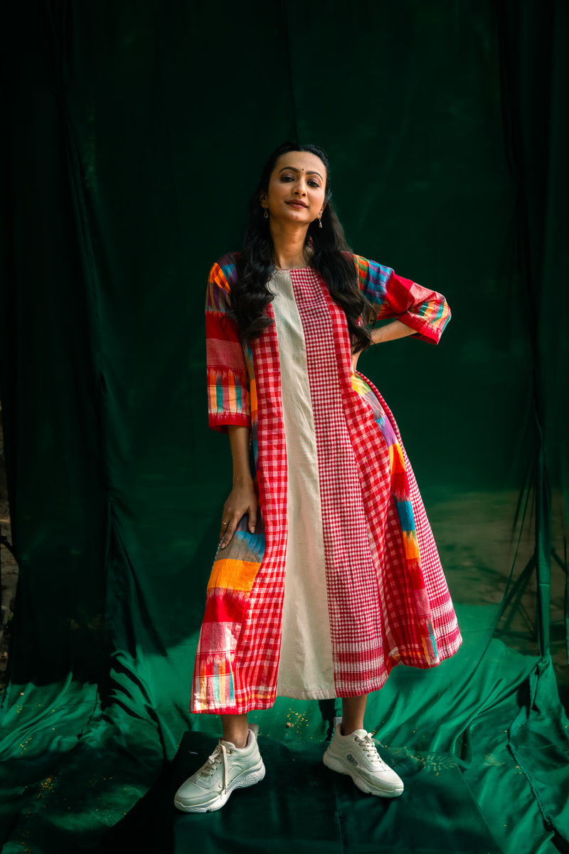 The Cloud Cluster 16 Panelled Set gamcha co-ord set by 145 East in multicolour, red, white for women Worldwide