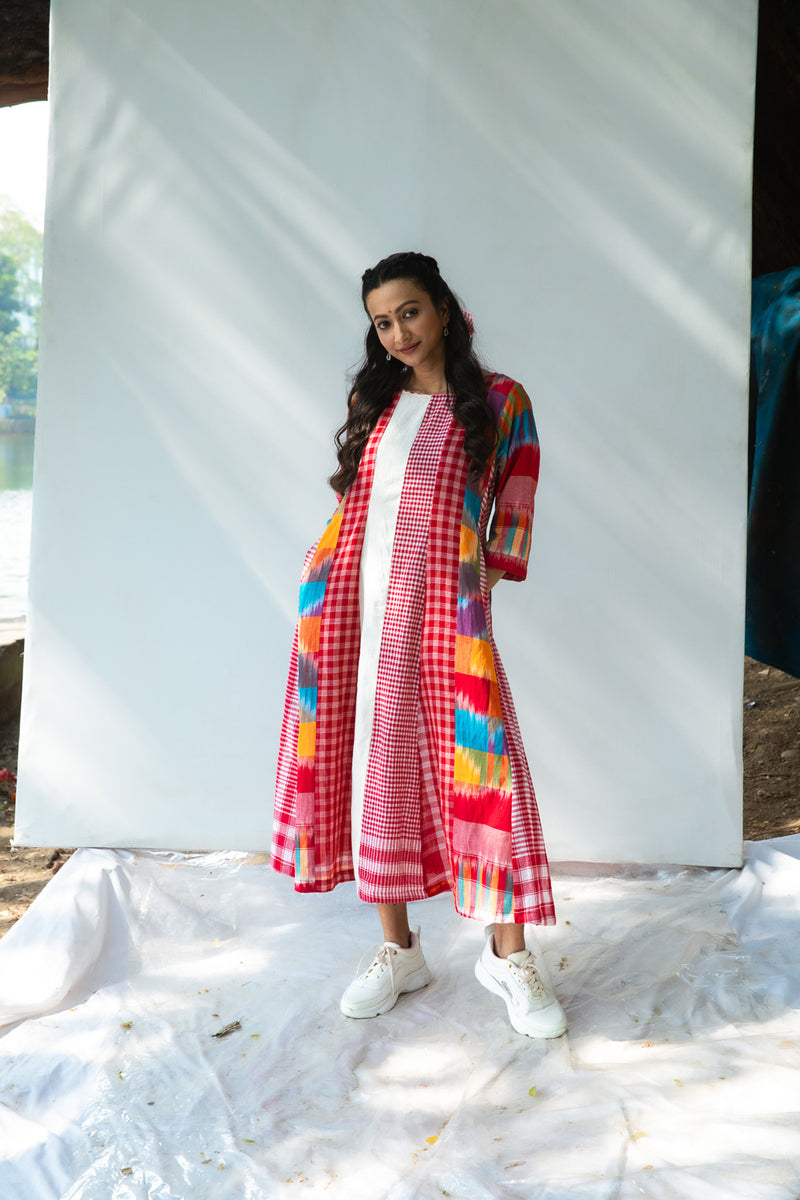 The Cloud Cluster 16 Panelled Set gamcha co-ord set by 145 East in multicolour, red, white for women Worldwide