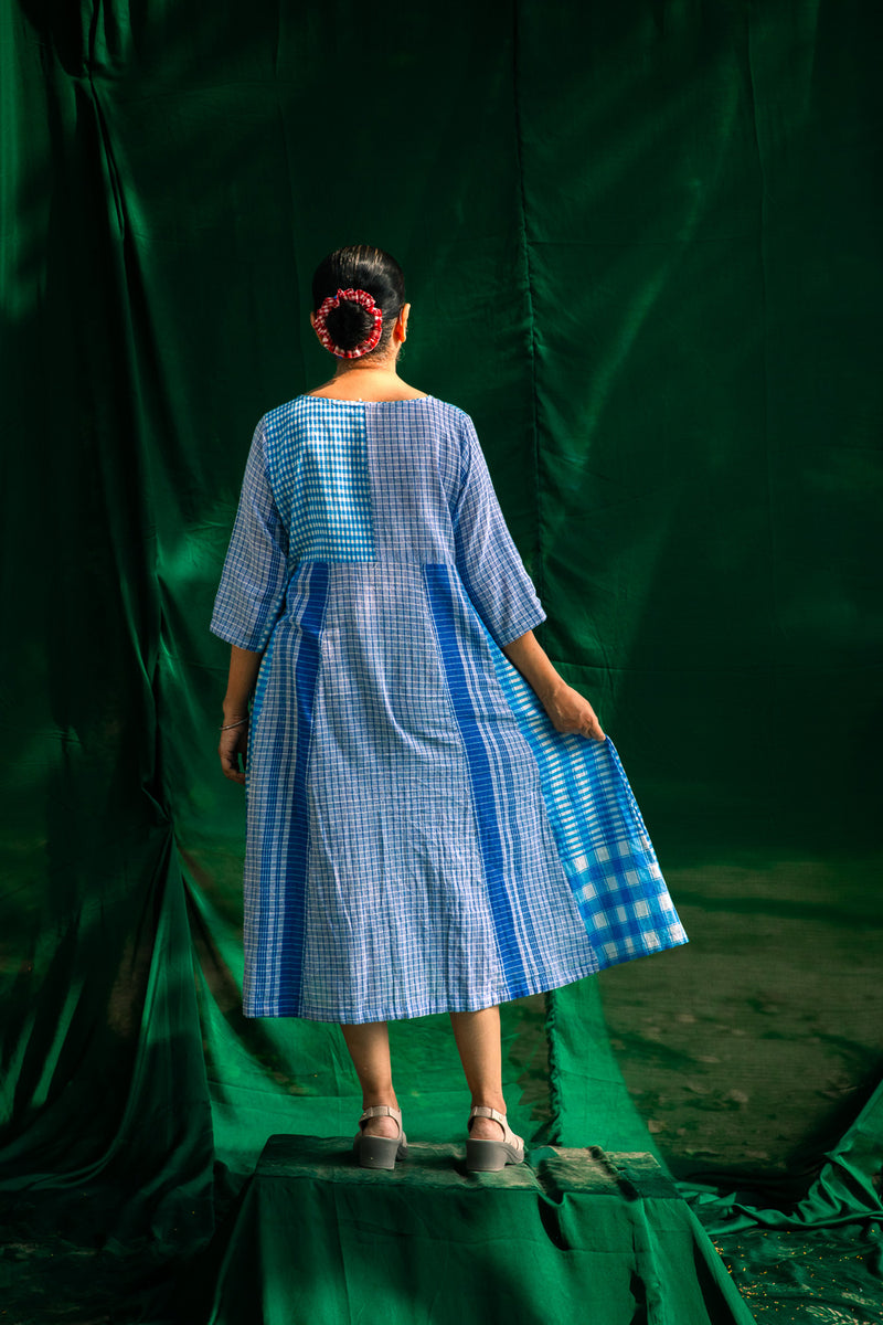 Blue Side Panelled Embroidered Dress gamcha dress by 145 East in blue for women Worldwide