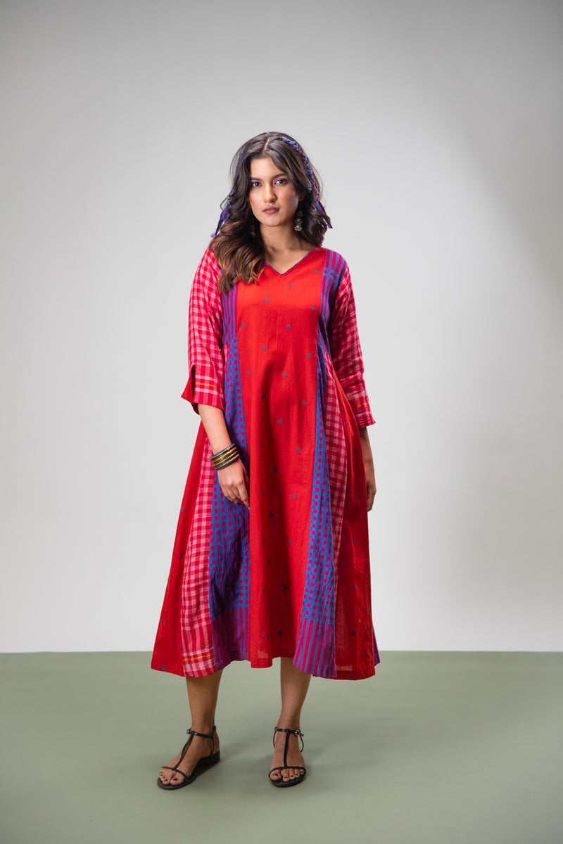 Amethyst Dress cotton,gamcha dress by 145 East in red, purple for women Worldwide