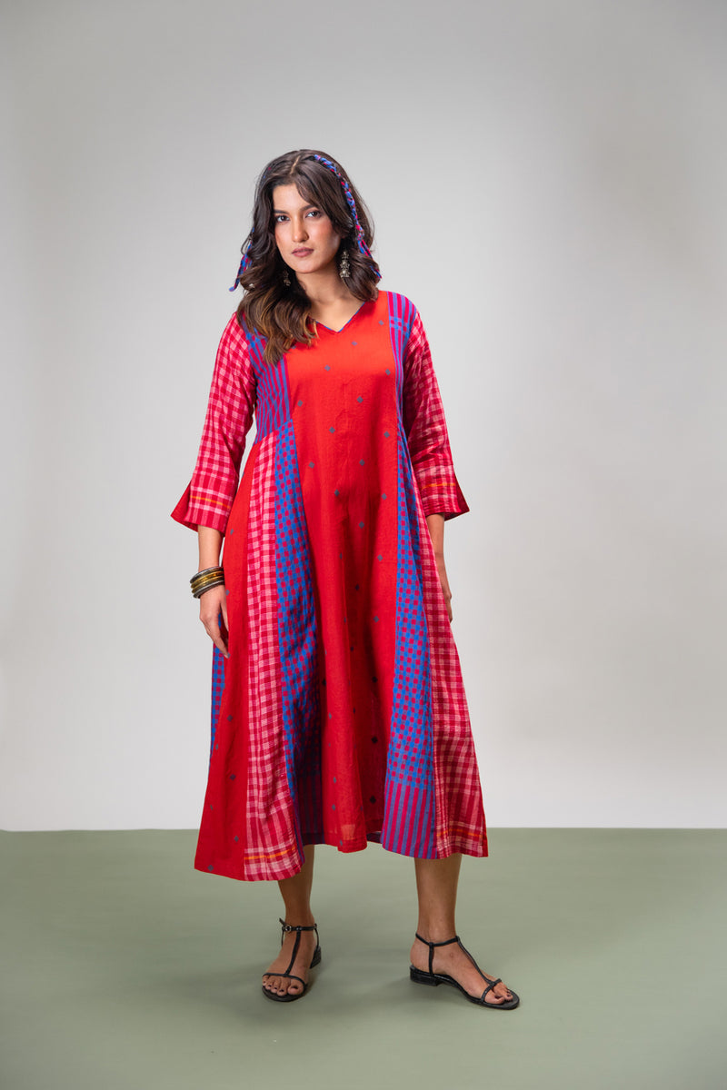 Amethyst Dress cotton,gamcha dress by 145 East in red, purple for women Worldwide