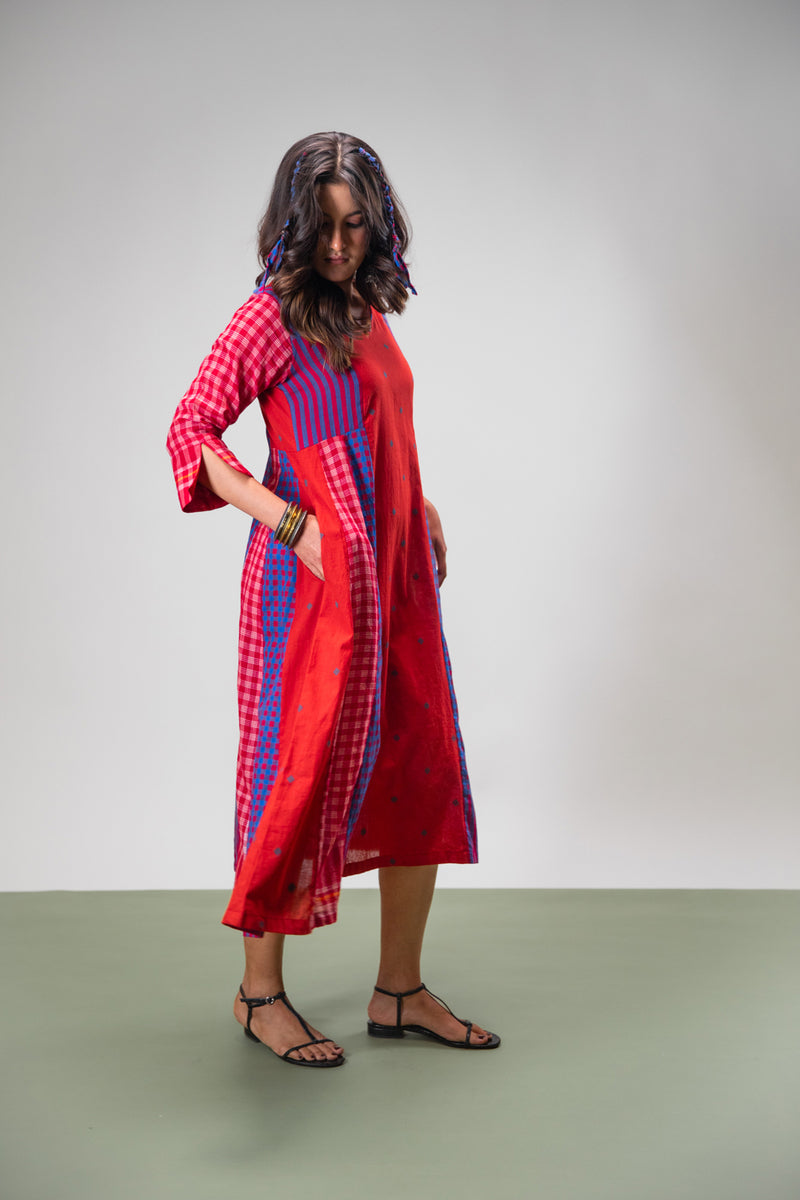 Amethyst Dress cotton,gamcha dress by 145 East in red, purple for women Worldwide