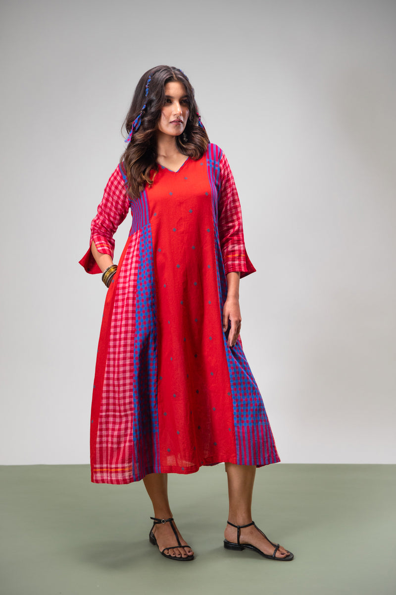 Amethyst Dress cotton,gamcha dress by 145 East in red, purple for women Worldwide