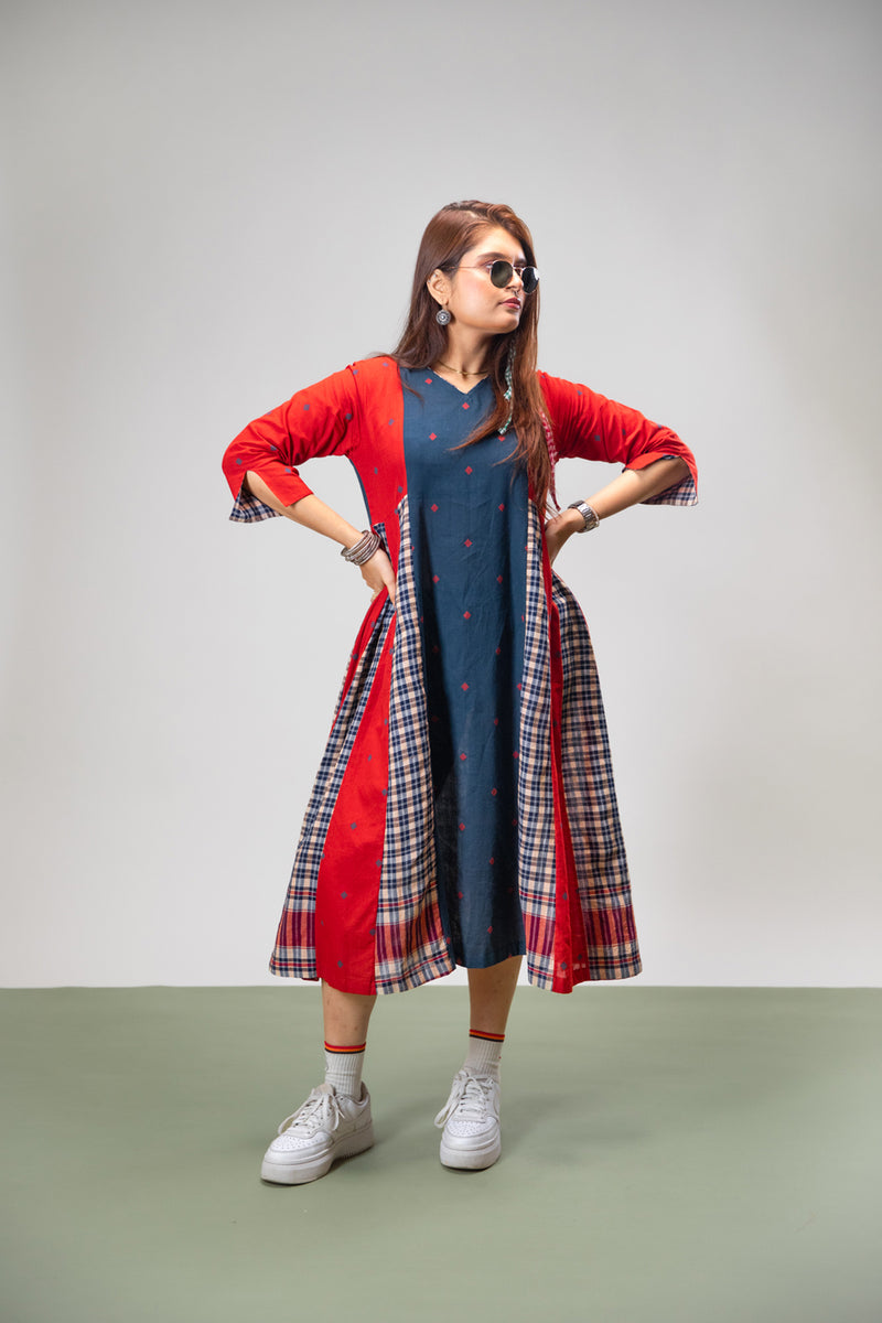 Poppy Dress cotton,gamcha dress by 145 East in red, blue for women Worldwide