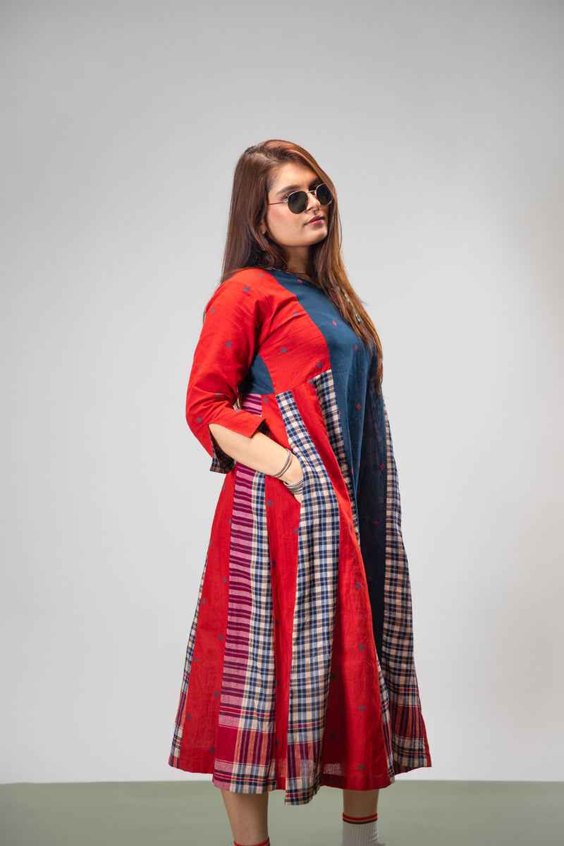 Poppy Dress cotton,gamcha dress by 145 East in red, blue for women Worldwide