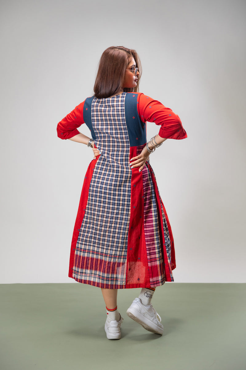 Poppy Set (Dress + Palazzo) cotton,gamcha co-ord set by 145 East in red, blue for women Worldwide