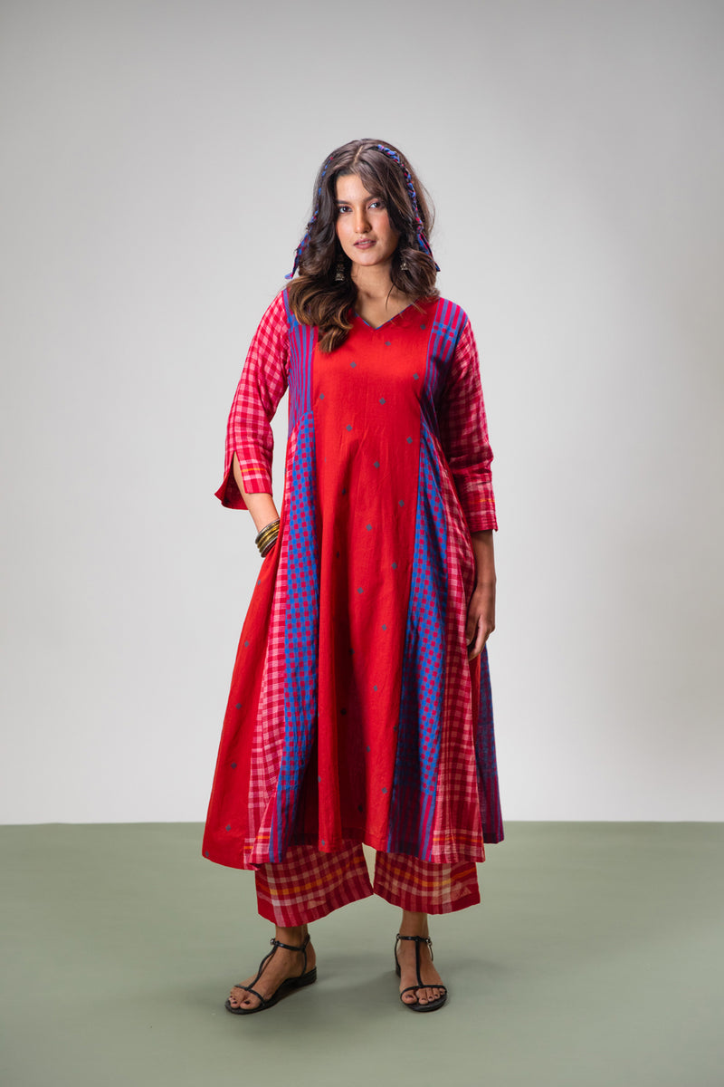Amethyst Set (Dress + Palazzo) cotton,gamcha co-ord set by 145 East in red, purple for women Worldwide