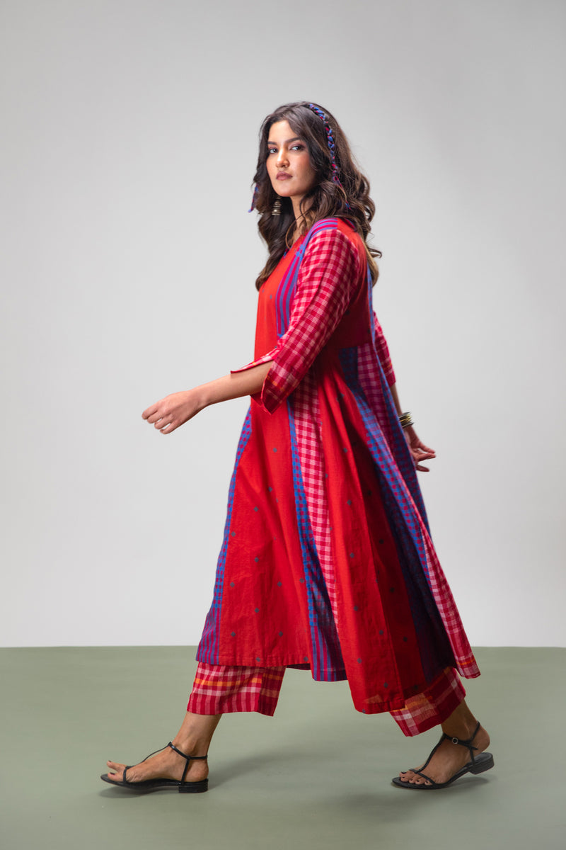 Amethyst Set (Dress + Palazzo) cotton,gamcha co-ord set by 145 East in red, purple for women Worldwide
