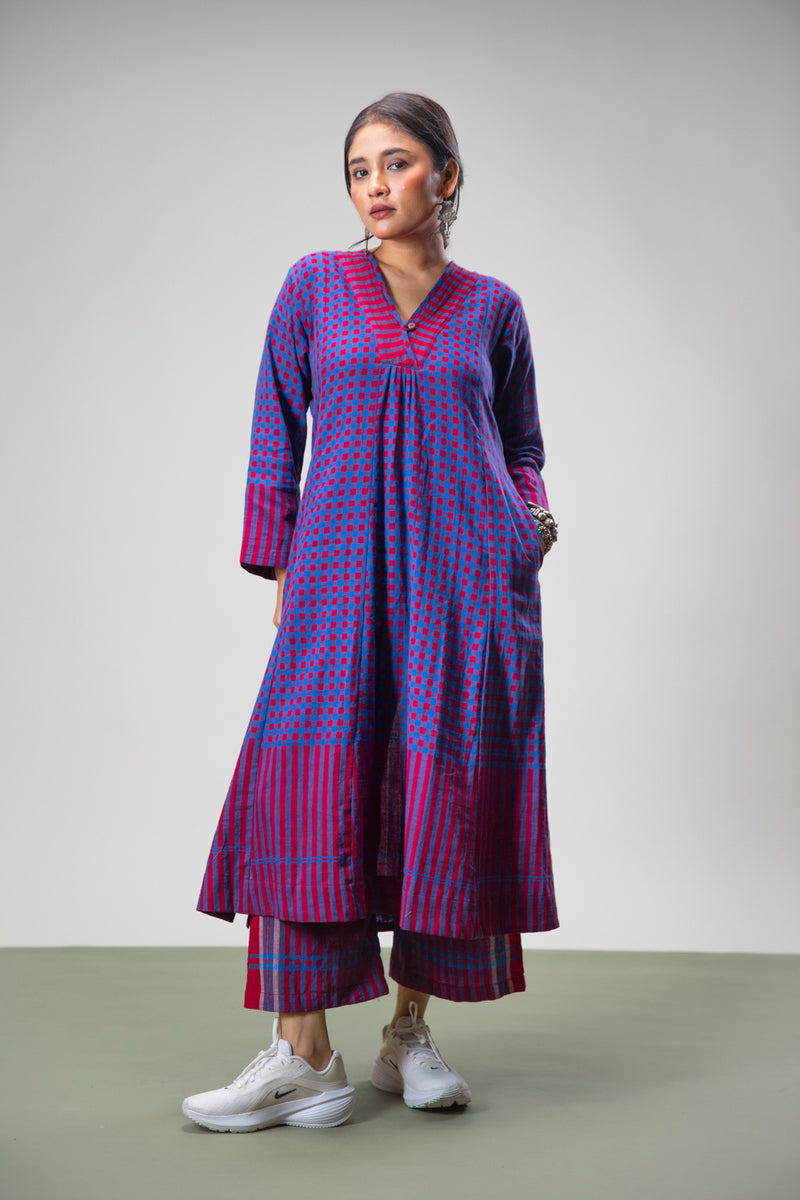 Lavender Set (Dress + Palazzo) gamcha co-ord set by 145 East in purple for women Worldwide