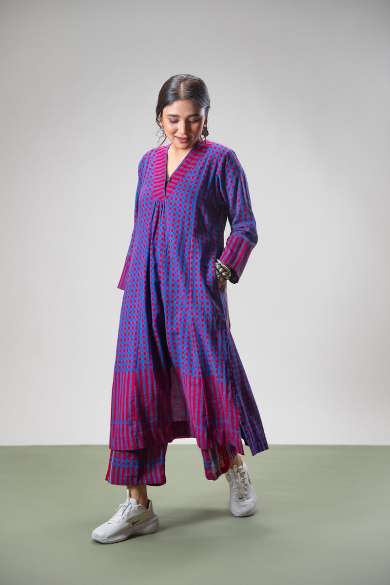 Lavender Set (Dress + Palazzo) gamcha co-ord set by 145 East in purple for women Worldwide