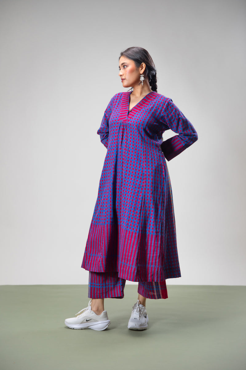 Lavender Set (Dress + Palazzo) gamcha co-ord set by 145 East in purple for women Worldwide