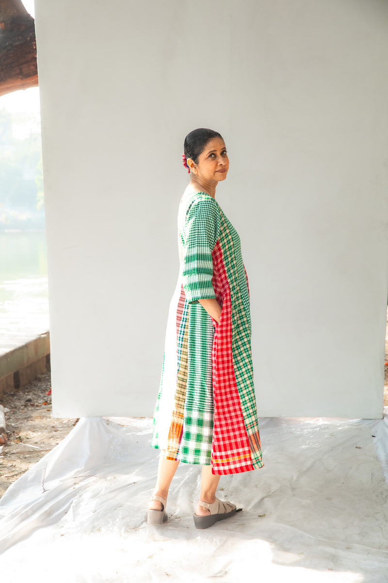 The Green Beret 16 Panelled Set cotton,gamcha co-ord set by 145 East in green for women Worldwide