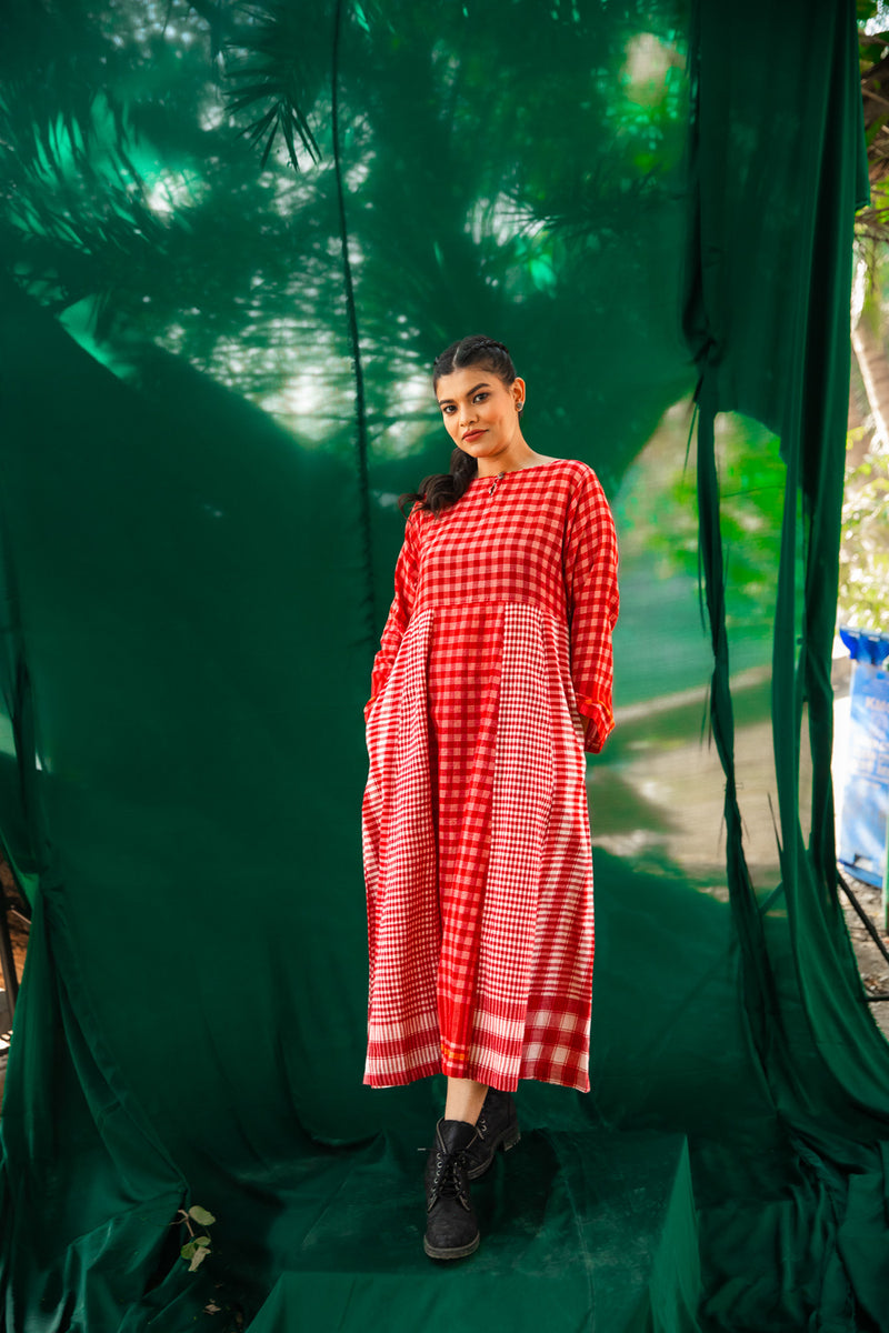 Side Panelled Big Book Red Dress gamcha dress by 145 East in red for women Worldwide