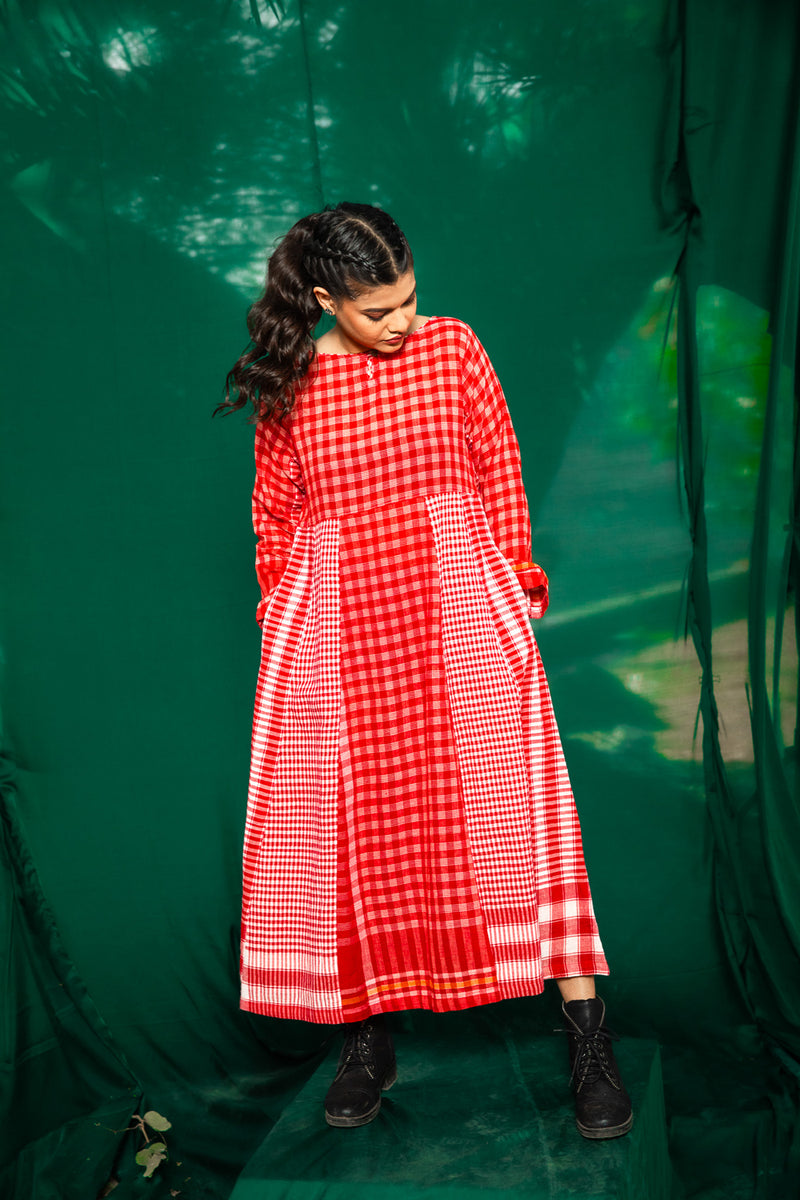 Side Panelled Big Book Red Dress gamcha dress by 145 East in red for women Worldwide