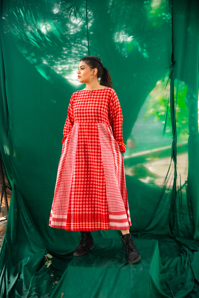 Side Panelled Big Book Red Dress gamcha dress by 145 East in red for women Worldwide
