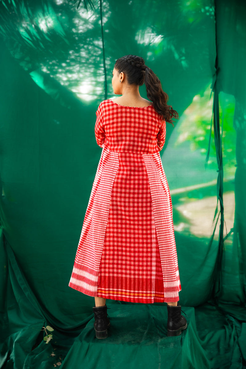 Side Panelled Big Book Red Dress gamcha dress by 145 East in red for women Worldwide