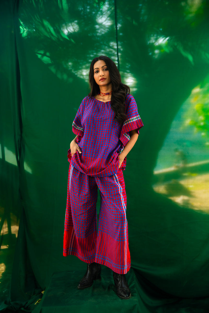 Purple Kaftan Top - Palazzo Set gamcha co-ord set by 145 East in purple for women Worldwide