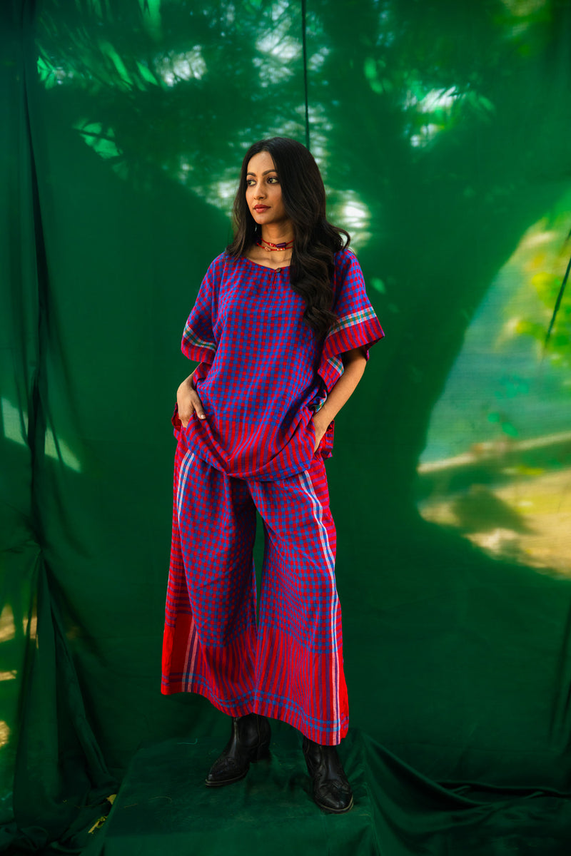 Purple Kaftan Top - Palazzo Set gamcha co-ord set by 145 East in purple for women Worldwide