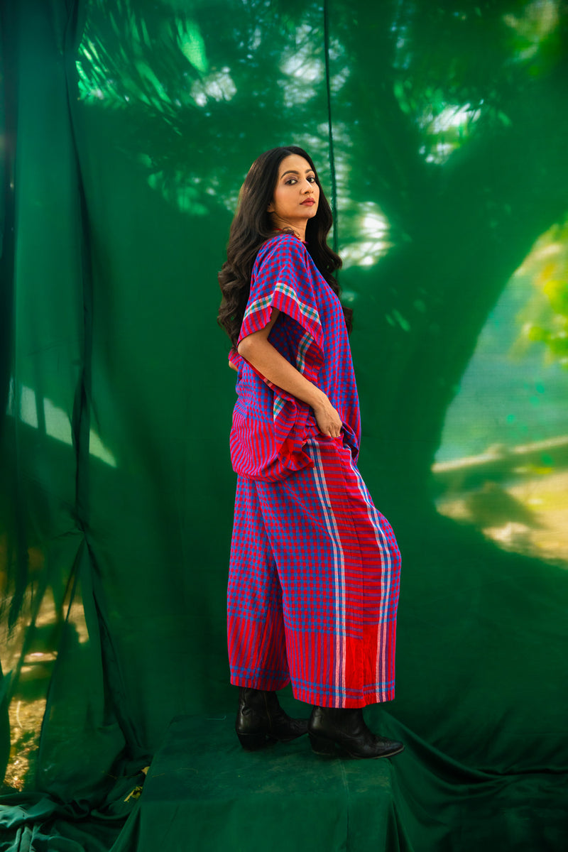 Purple Kaftan Top - Palazzo Set gamcha co-ord set by 145 East in purple for women Worldwide