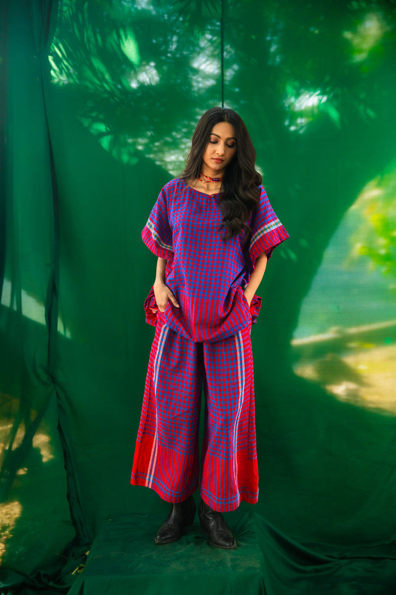 Purple Kaftan Top - Palazzo Set gamcha co-ord set by 145 East in purple for women Worldwide