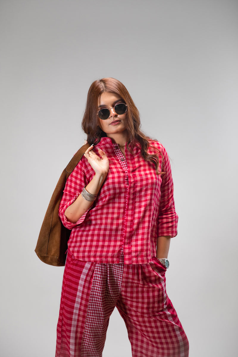 Terra Set gamcha co-ord set by 145 East in red for women Worldwide