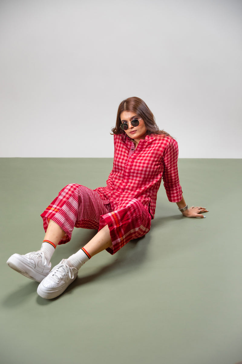 Terra Set gamcha co-ord set by 145 East in red for women Worldwide