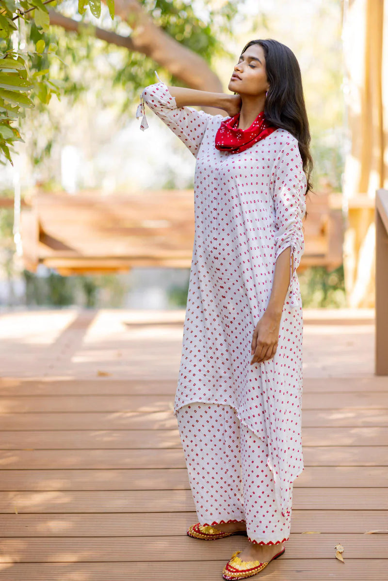 2 PC COWL KURTA SET-WHITE silk by Dyelogue in white color for women Worldwide