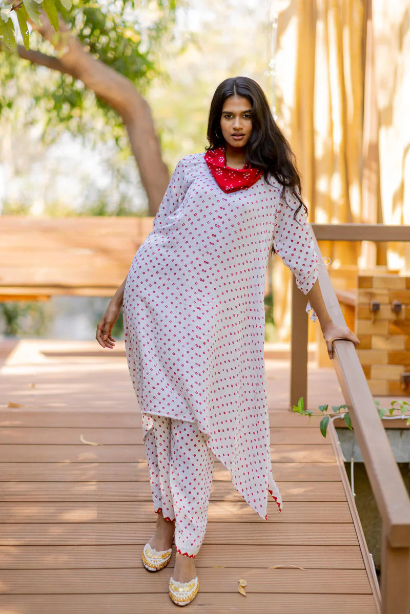 2 PC COWL KURTA SET-WHITE silk by Dyelogue in white color for women Worldwide