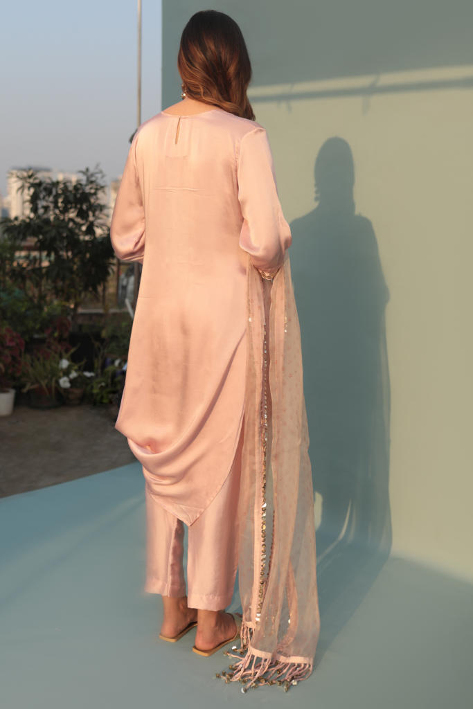 Saba Pink Kurta Set with Pant and Dupatta-SKCCLSTSC-2 satin by PRAHNAAYA in pink color for women Worldwide