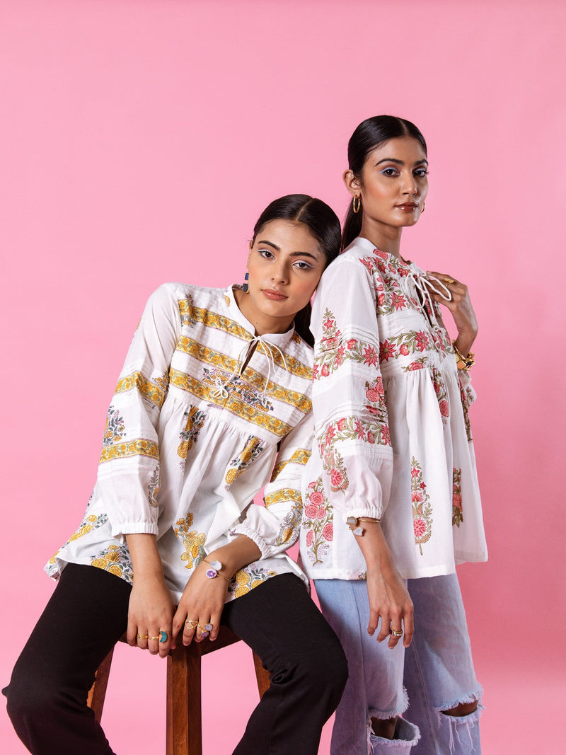 Florencia Peasent Top Top & Tunics by Marche in white color for women Worldwide