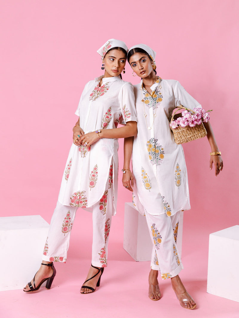 Pink Dahlia Co-Ord Set Co-ord Set by Marche in white color for women Worldwide