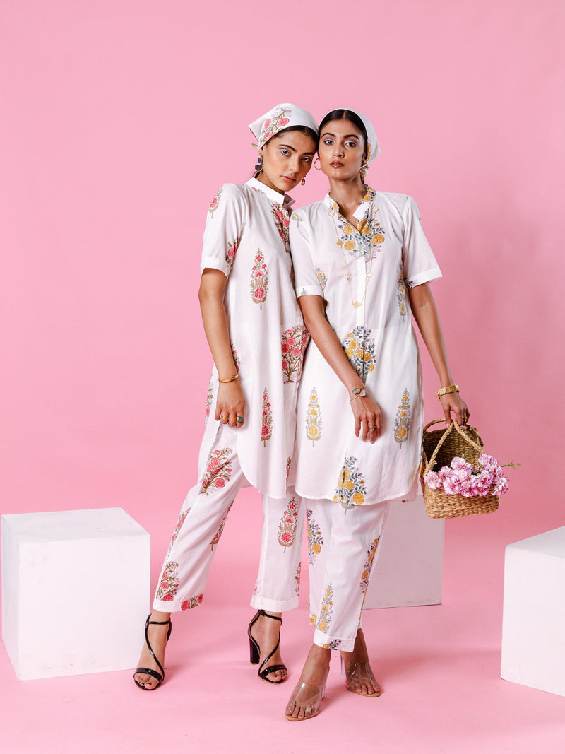 Pink Dahlia Co-Ord Set Co-ord Set by Marche in white color for women Worldwide