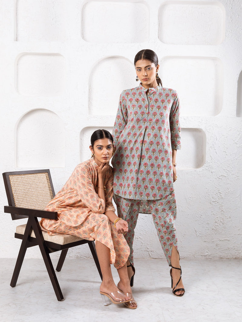 Pink Pansy Dhoti Co-Ord Co-ord Set by Marche in grey color for women Worldwide