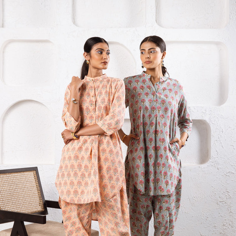 Pink Pansy Dhoti Co-Ord Co-ord Set by Marche in grey color for women Worldwide