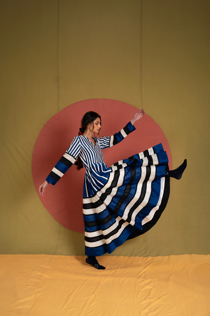 Rango Dress-Black, Blue and White