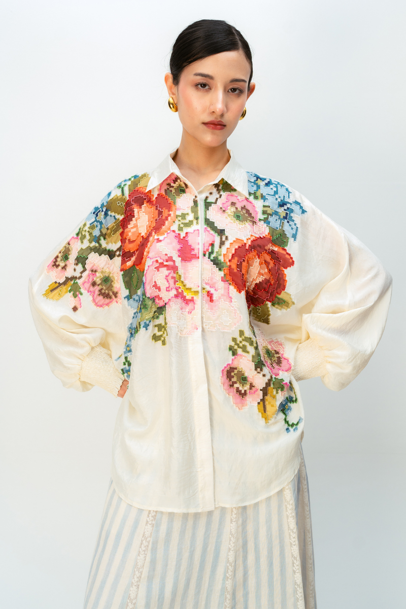 MEADOW ECHO SHIRT silk top/shirt by Ode to Odd in off white for women Worldwide