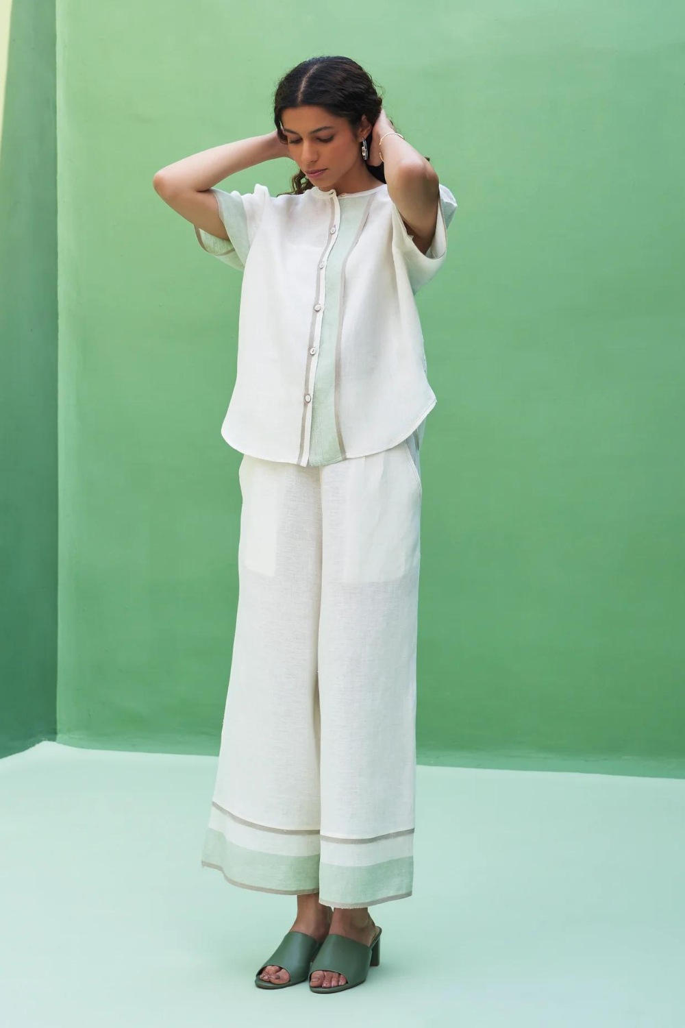 Kol Border Linen Co-ord Set - Ivory