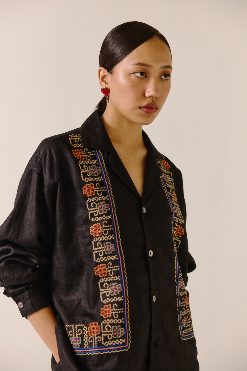 Unisex Shirt (full sleeve) - Black (cross-stitched embroidery) by CORD in black for women Worldwide