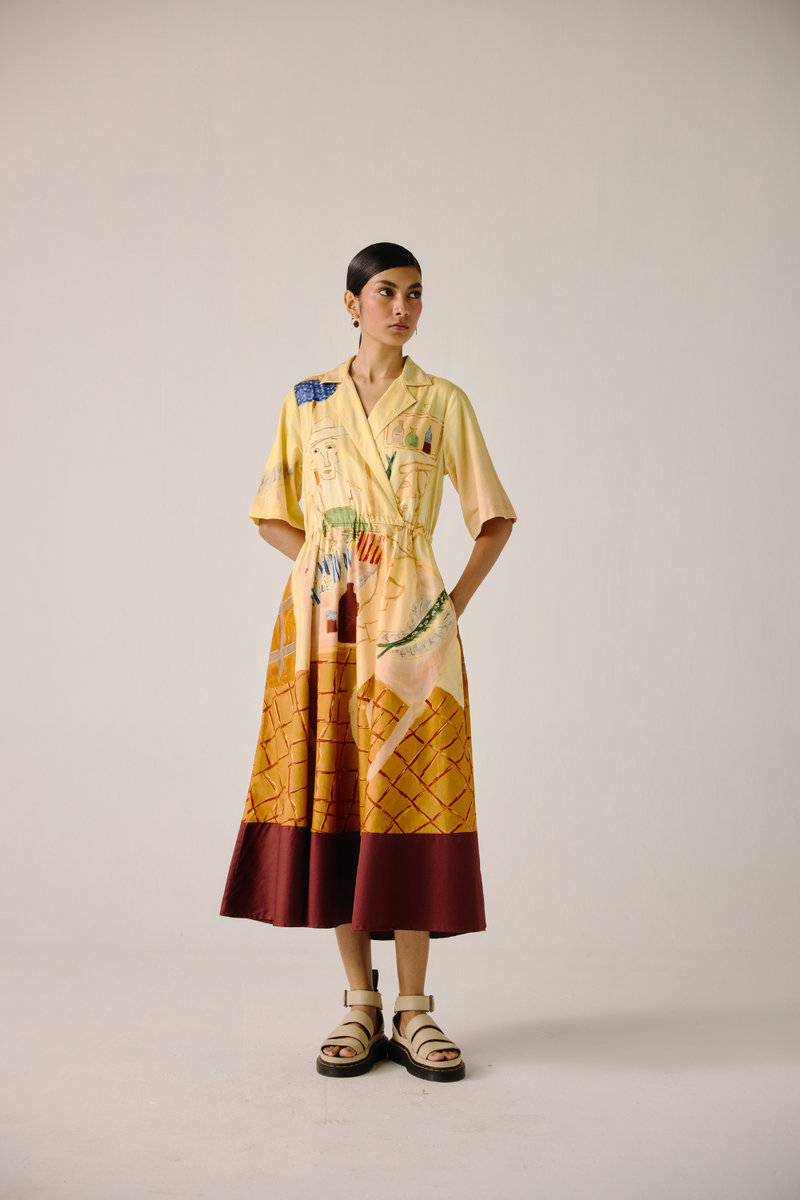 Print Blocked Dress - Fisherman cotton by CORD for women Worldwide
