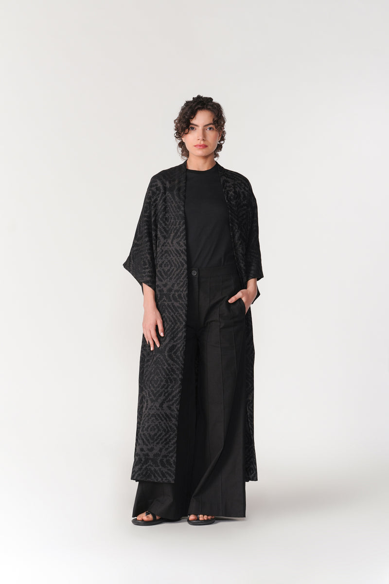 Jacquard Kimono Sleeve Overlay viscose cotton jacket/overlay by Turn Black in black for women Worldwide