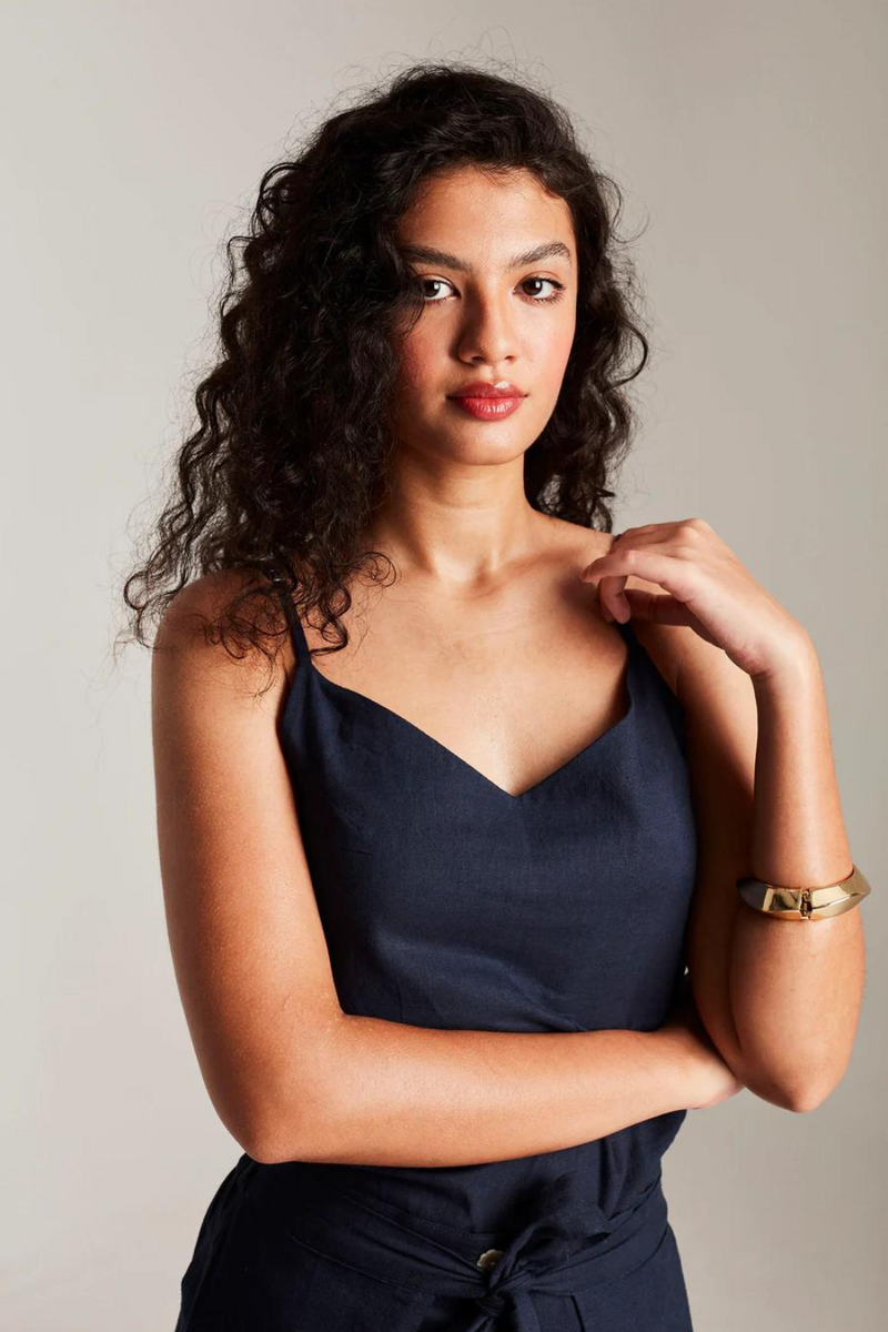 Navy Co-Linen Camisole Top cotton by Saphed in navy color for women Worldwide