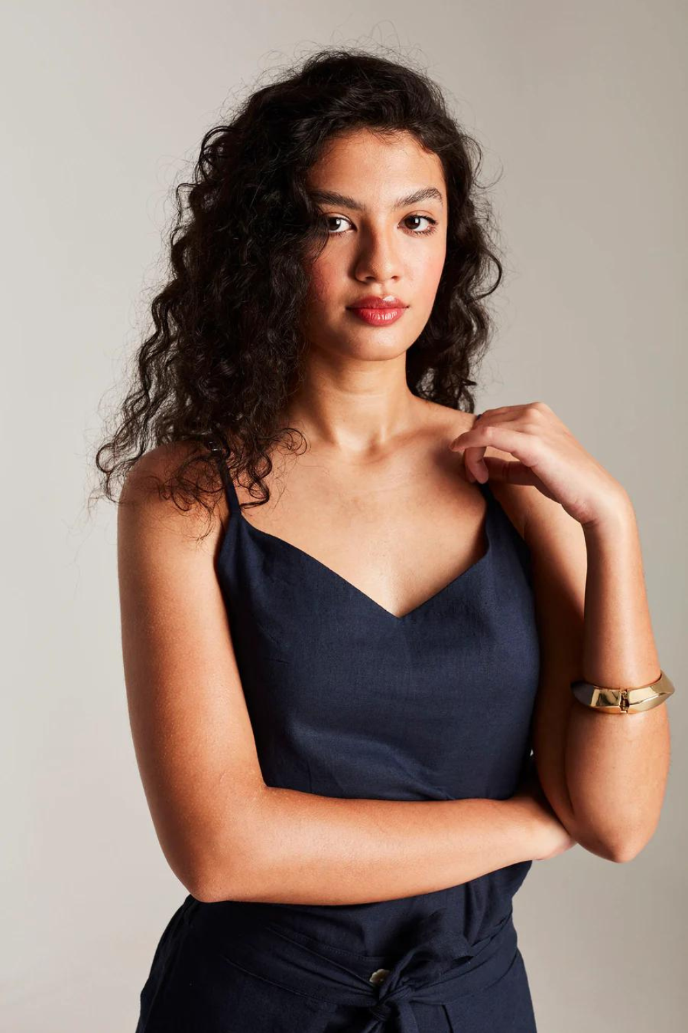 Navy Co-Linen Camisole Top