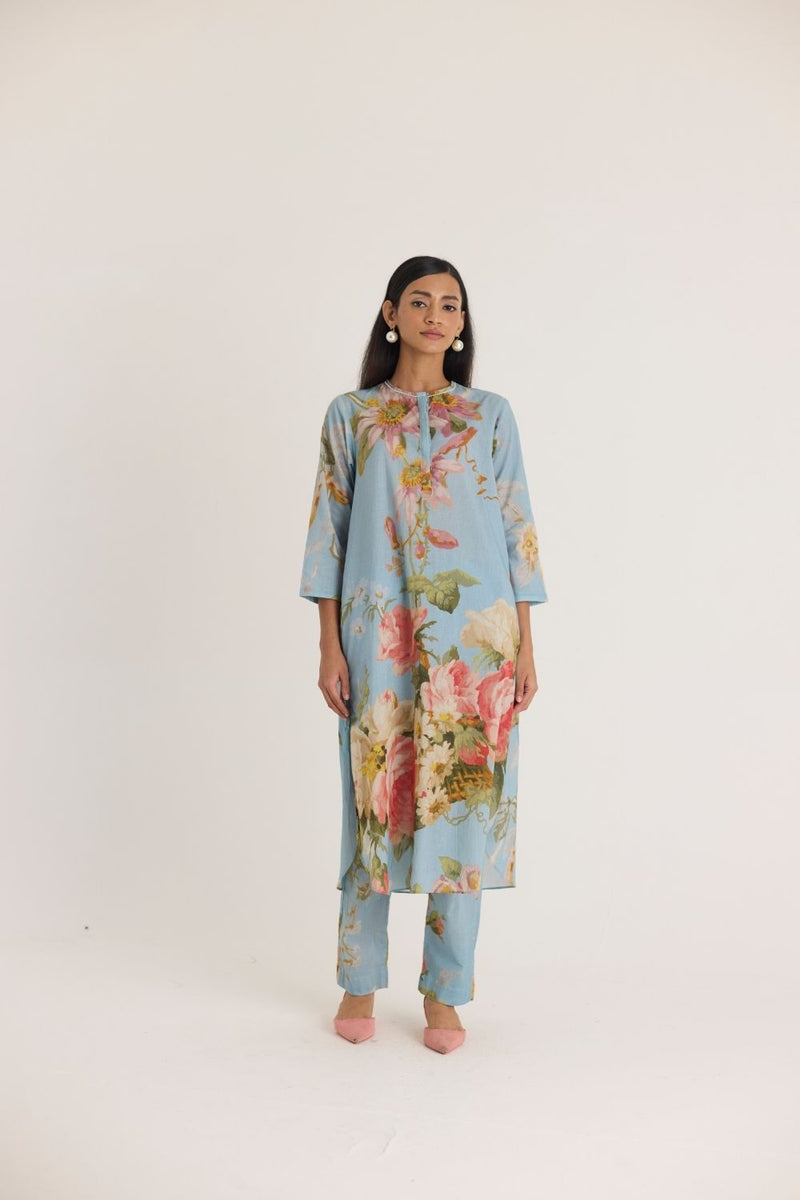 TAFFY LONG COTTON KURTA SET cotton by Yam in blue color for women Worldwide